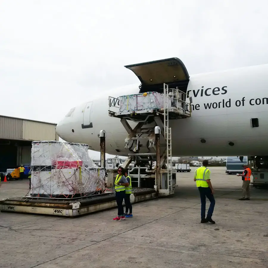 Cargo being loaded onto a freight aircraft